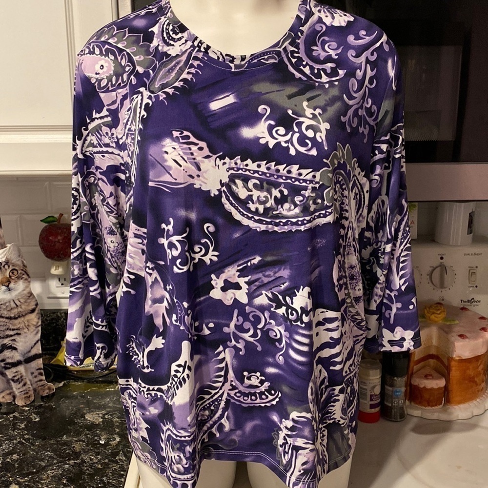 f womens Alia casual stretch purple 3/4 sleeve plus size top 2X